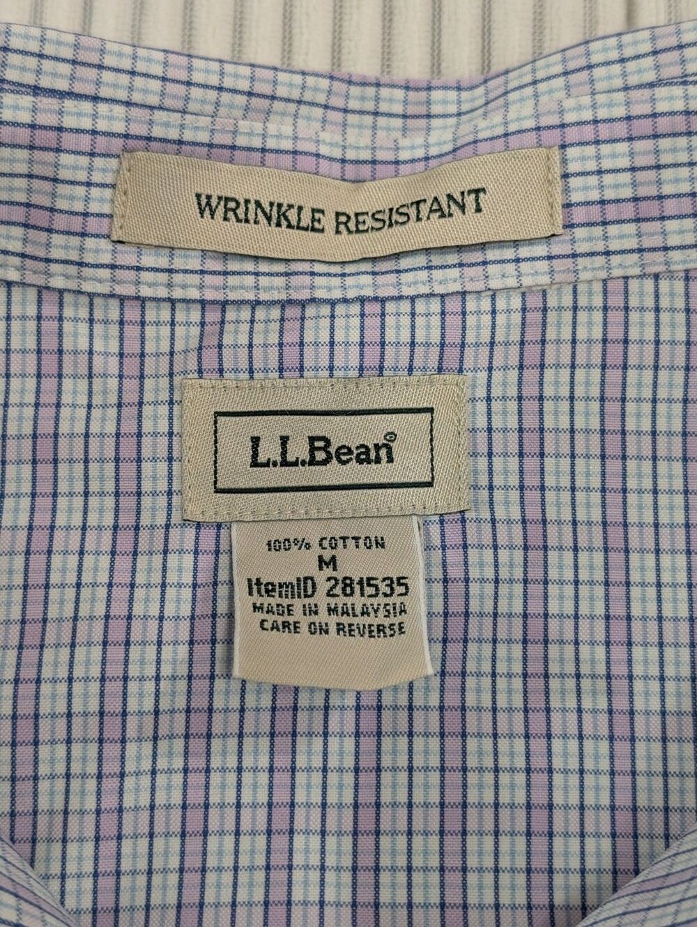 LL Bean Shirt Men’s M Purple Plaid Wrinkle Resistant Button Up Long Sleeve - Picture 6 of 8